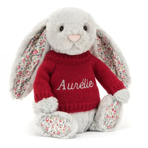Blossom Silver Bunny with Personalised Red Jumper